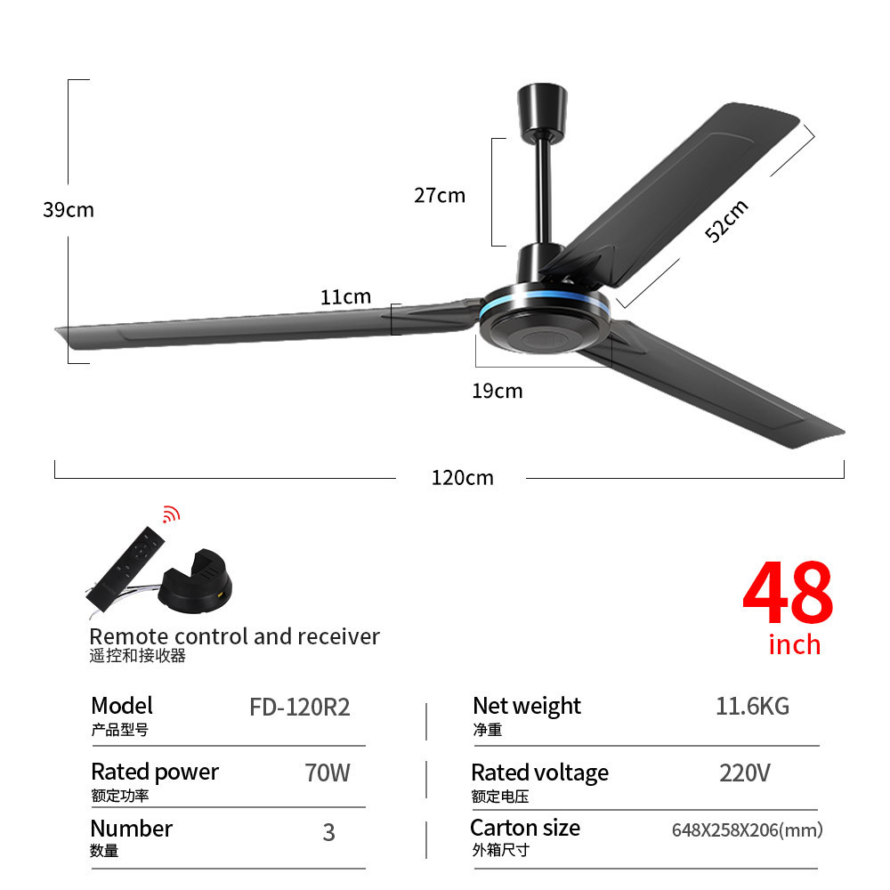 High Quality Ceiling Fan Without Light Attractive Silver Five Wind Speed KDK 3 Blades Ceiling Fans for Hotel Living Room