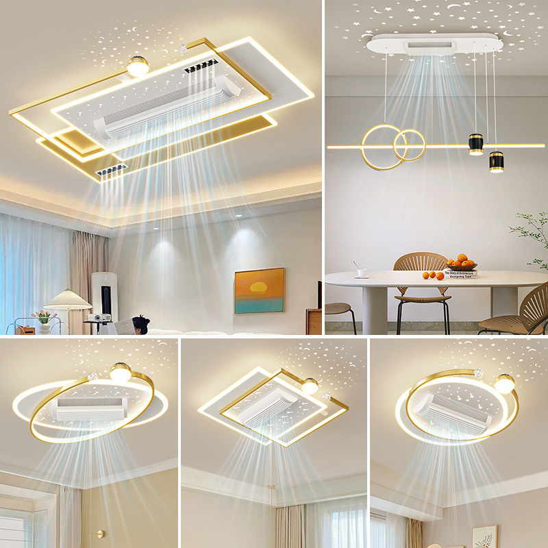 New Design Bladeless Modern Square Led Ceiling With Light Remote Control White Invisible Fan Lamps for Living Room