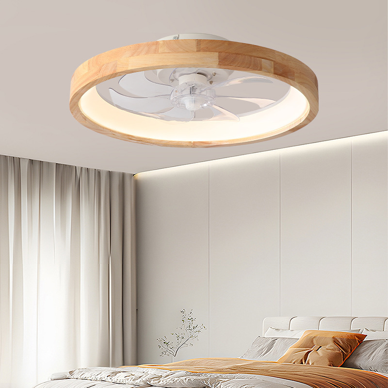 Japanese-Style LED Ceiling Fan Lamp Solid Wood Modern Nordic for Master Bedroom Living Dining Room 110V Cross-Border Metal