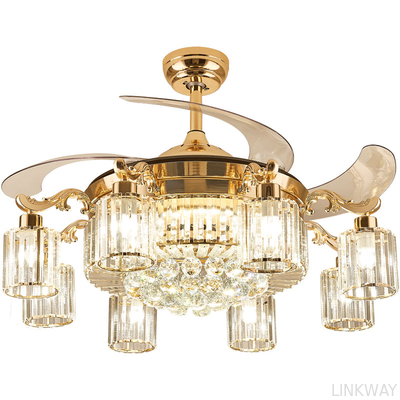 Wholesale  Modern LED Crystal Ceiling Fan Light , Invisible Acrylic Blade Ceiling Fan Remote Control