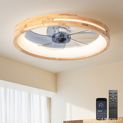 wholesale  20-Inch LED Ceiling Fan 5 Wooden Leaves Custom Remote Control Dimming Timing 3-Speed Modern Living Room 60W 110V