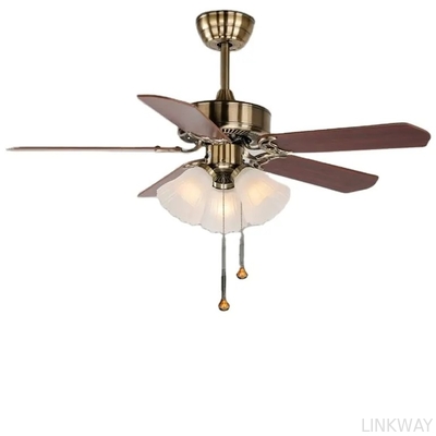 Manufacturer Ac Dc Classic American Style 42/52 Inches Pull Chain Wood Remote Control Copper Chandelier Ceiling Fan with Light