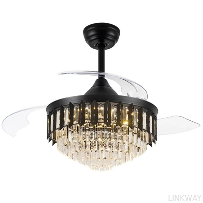 wholesale   Luxury Remote Control Retractable Invisible Fan Blade Golden Ceiling Fan Light