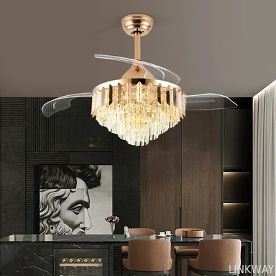 wholesale   HFBH Model1268B Entry lux Modern Crystal 42 Inches Golden Ceiling Light with Fan