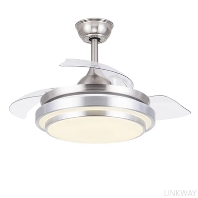 wholesale  Modern 36 42 Inch Silver Retractable Ceiling Fan with LED Light 3 Blades Remote Control Switch Hidden Blades