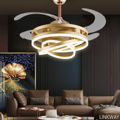 Manufacturer European Creative 90W Three Ring Fan Lamp with LED Modern Remote Control Double Luminous for Living Room Dining Room