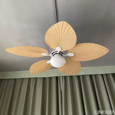 Wholesale  220v Tropical Retro Decorative Fancy Fan Ceilling 5 ABS Palm Leaf Blades Dc Bldc Remote Control Celling Fan With Light