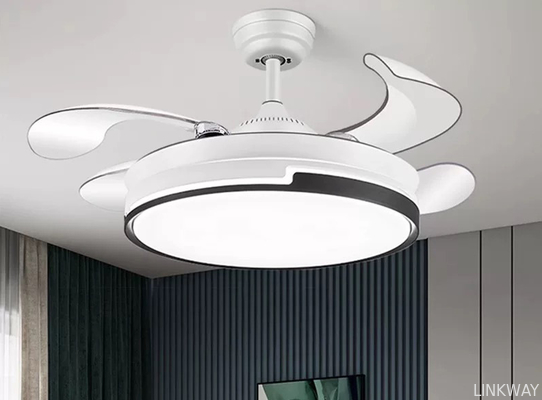 Factory 42 Inch Modern Indoor Decorative Retractable Ceiling Fan with LED Light Reversible DC Motor 3 Blades