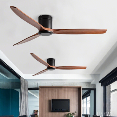 Manufacturer Smart Ceiling Fan Flush Mount Smart Remote Control 3 Wooden Blades Ceiling Fan