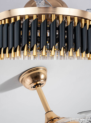 Wholesale  Modern Black LED Chandelier Fan Light Retractable Remote Control Ceiling Lamp With Fan